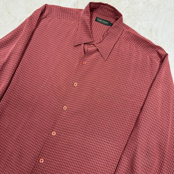 Vintage Harry Rosen Dress Shirt Rayon Check Long Sleeve Red Oversized Large - Picture 2 of 8